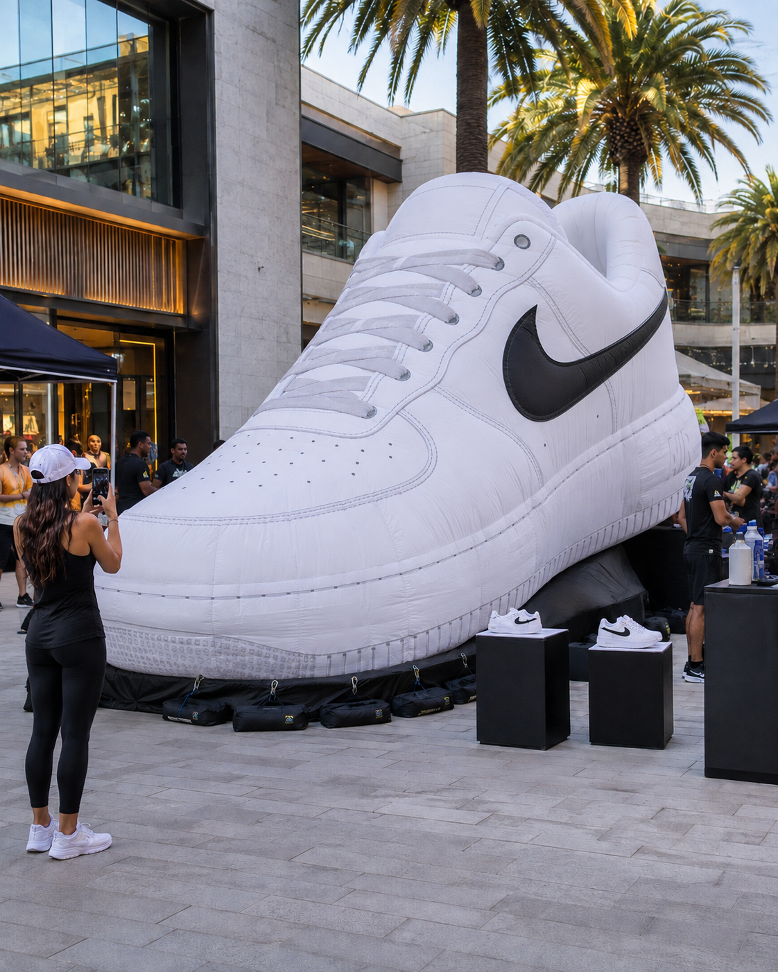 Giant custom inflatable Nike sneaker replica at an outdoor brand activation