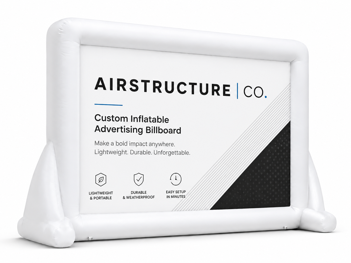 White custom inflatable advertising billboard for brand activations outdoor advertising festivals sports events sponsor zones retail promotions and branded event signage