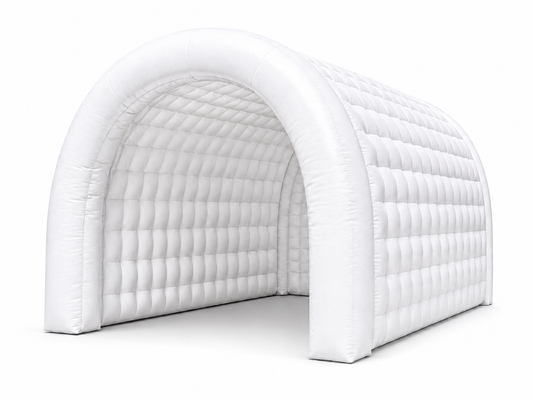 White tunnel inflatable event dome with arched entrance for brand activations trade shows product launches pop-up events and outdoor promotional campaigns