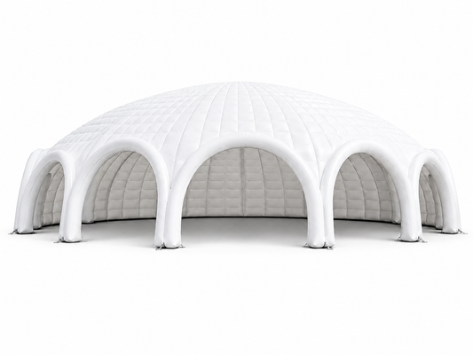 White multi-arch inflatable event dome with multiple entrances for large brand activations festivals sponsor zones and outdoor event spaces