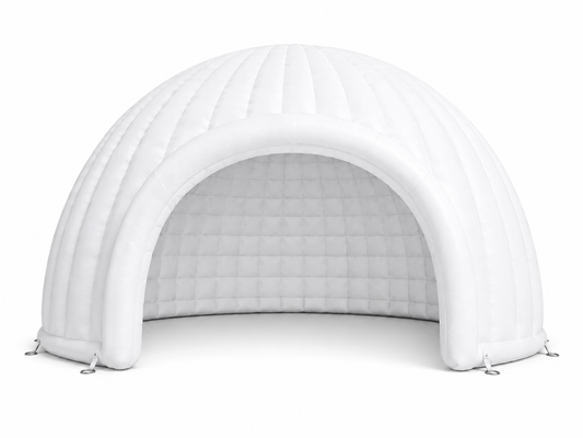 Custom white open front inflatable dome for brand activations, trade shows, pop-up events, and outdoor promotions
