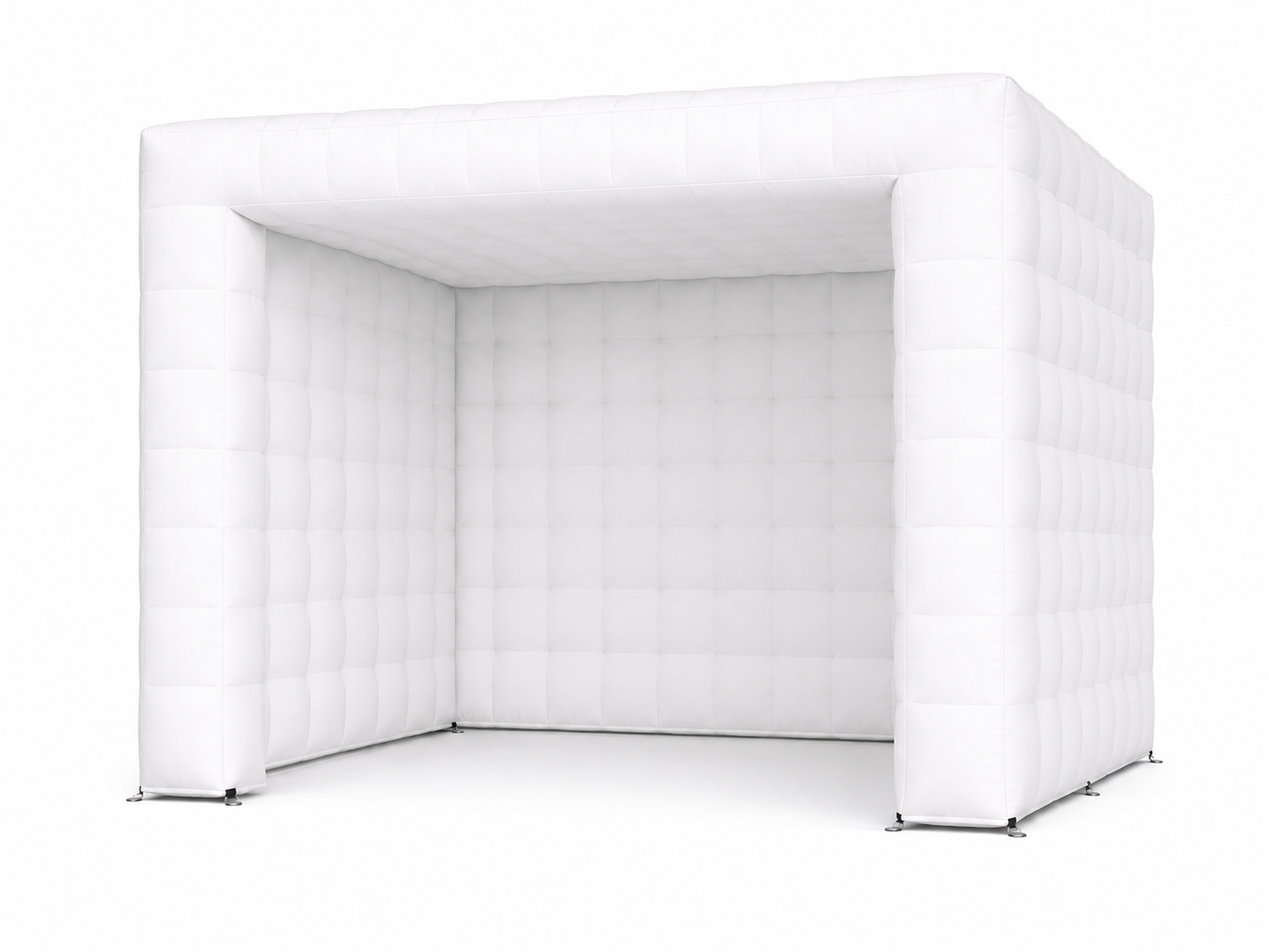 White square inflatable box dome booth with open front for trade shows brand activations product launches and pop-up event displays