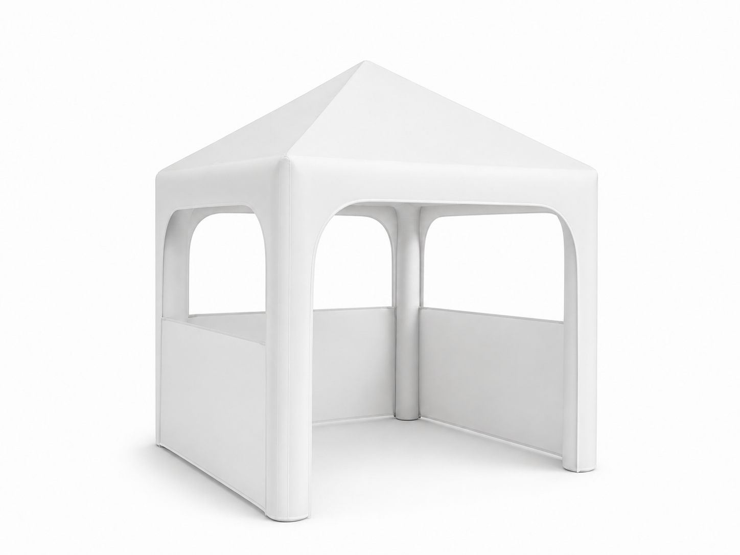 White inflatable cube display tent with open front and side windows for brand activations trade shows retail pop-ups product launches and sponsor booths
