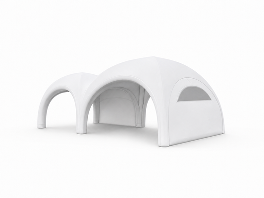 White tunnel inflatable event tent with arched openings for brand activations trade shows product launches retail pop-ups and immersive promotional events
