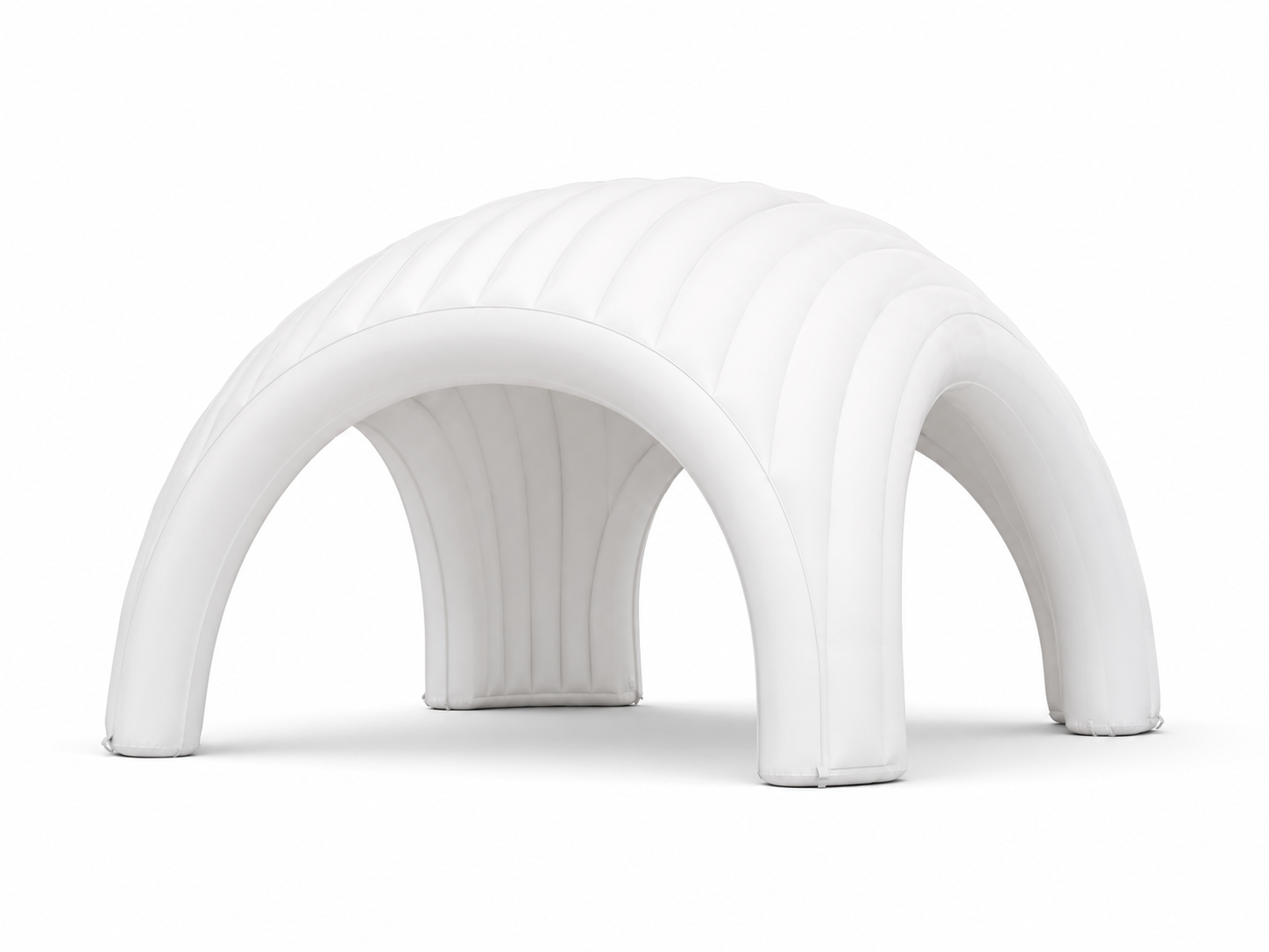 White custom inflatable trade show canopy with four arched entrances for expos island booths product launches sponsor zones and brand activations