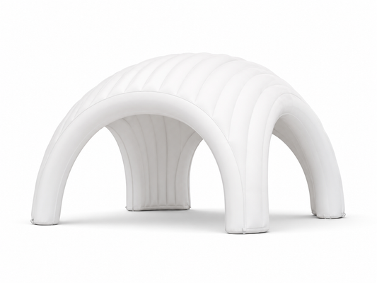 White custom inflatable trade show canopy with four arched entrances for expos island booths product launches sponsor zones and brand activations