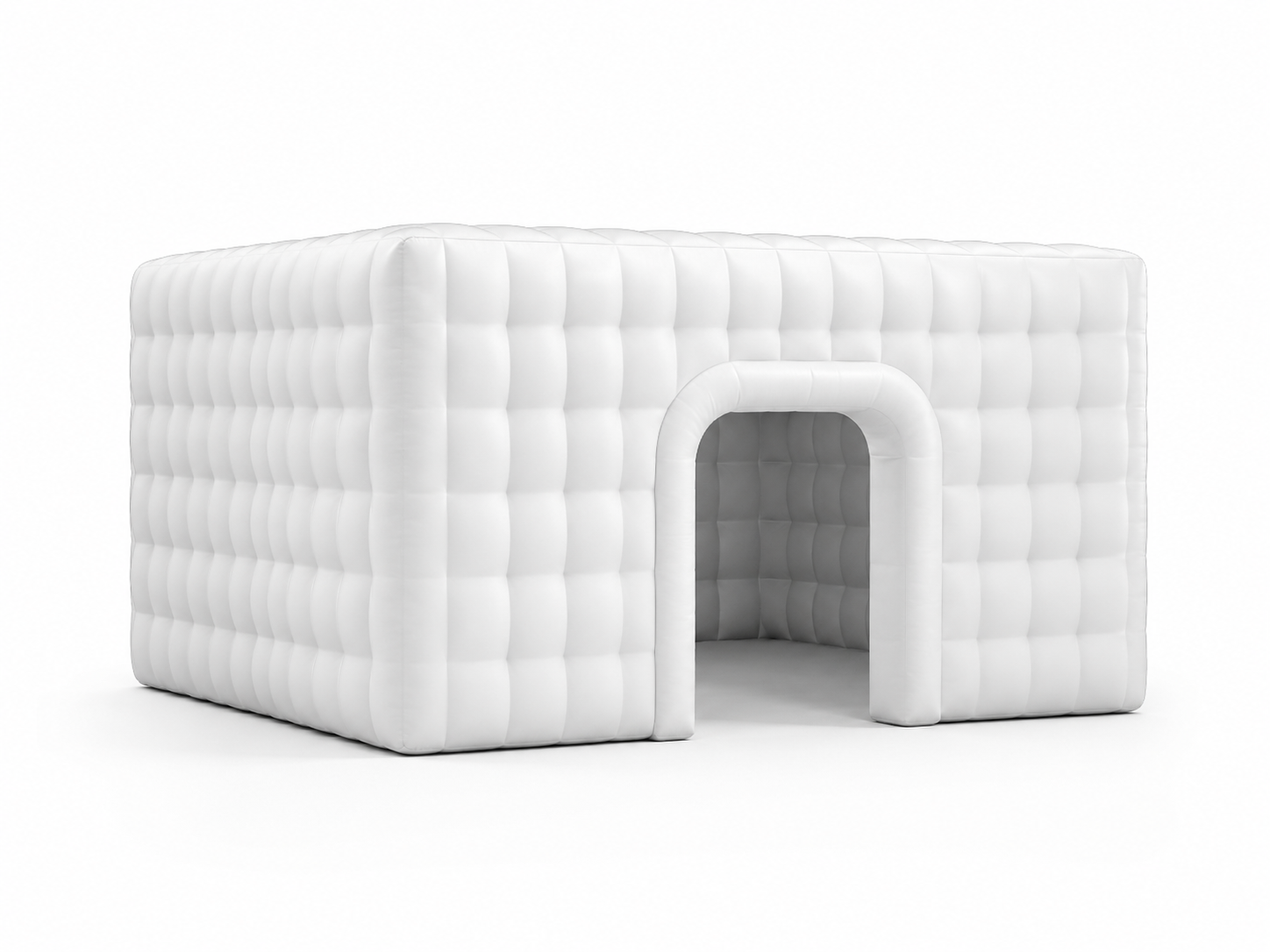 White enclosed inflatable trade show meeting room with front doorway for consultations presentations interviews and private expo meetings