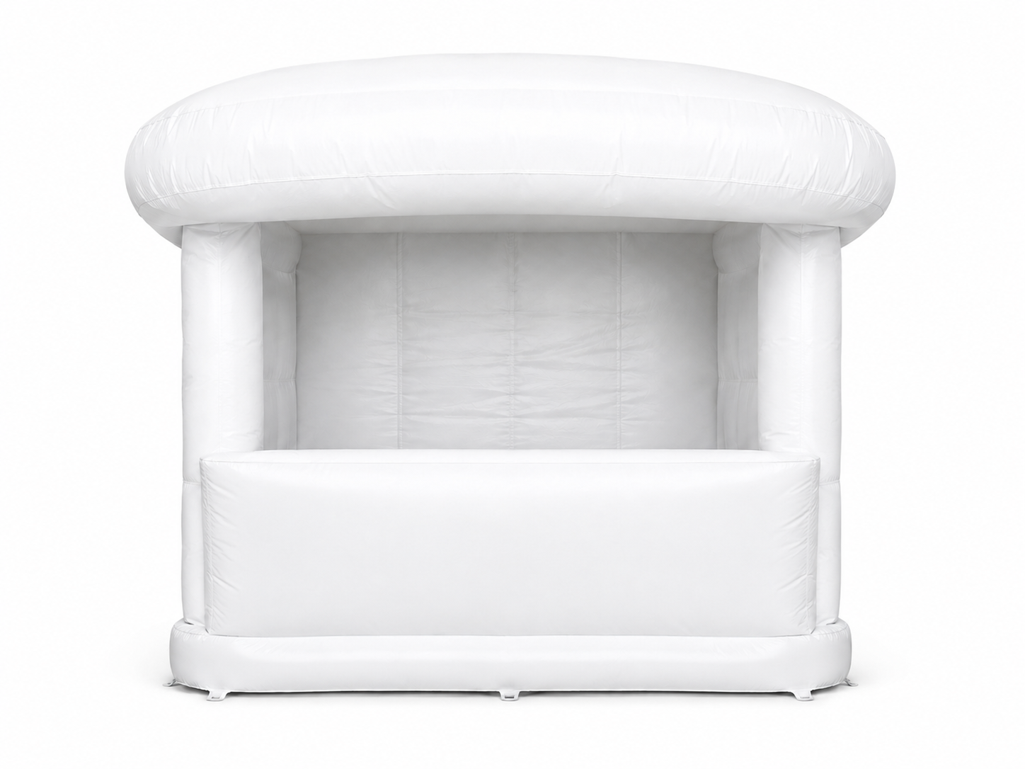 White custom inflatable event booth kiosk with service counter for sampling trade shows retail pop-ups sponsor zones and brand activations