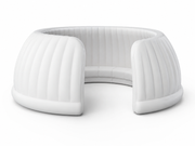 White custom inflatable trade show lounge pod with curved semi-enclosed walls and integrated seating for client meetings and sponsor lounges