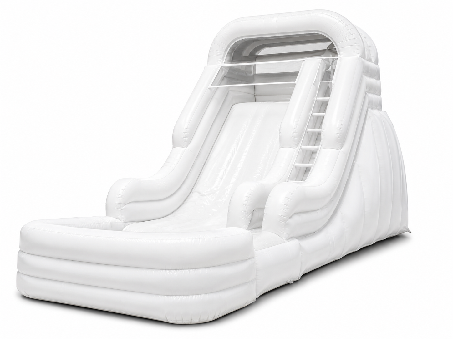 White giant inflatable slide with ladder and landing area for festivals school events corporate events brand activations and outdoor entertainment zones