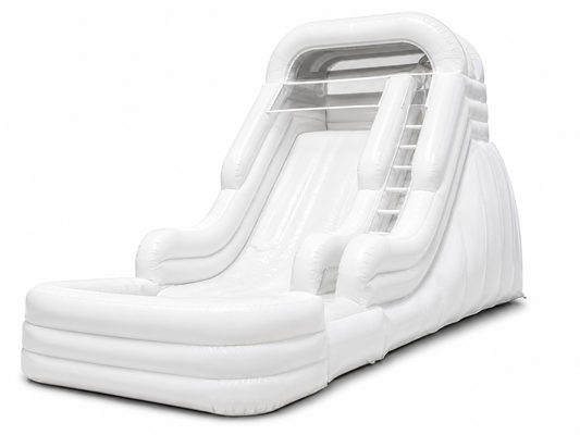 White giant inflatable slide with ladder and landing area for festivals school events corporate events brand activations and outdoor entertainment zones