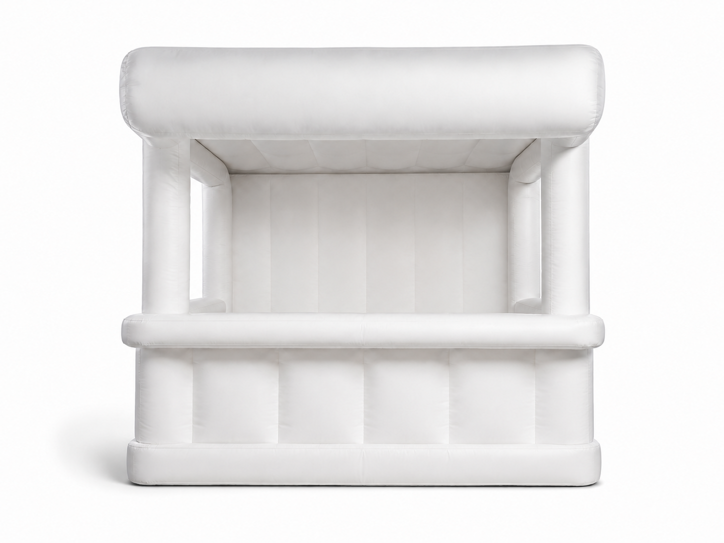 White inflatable sampling kiosk booth with front counter for product sampling brand activations retail pop-ups trade shows festivals and outdoor promotions