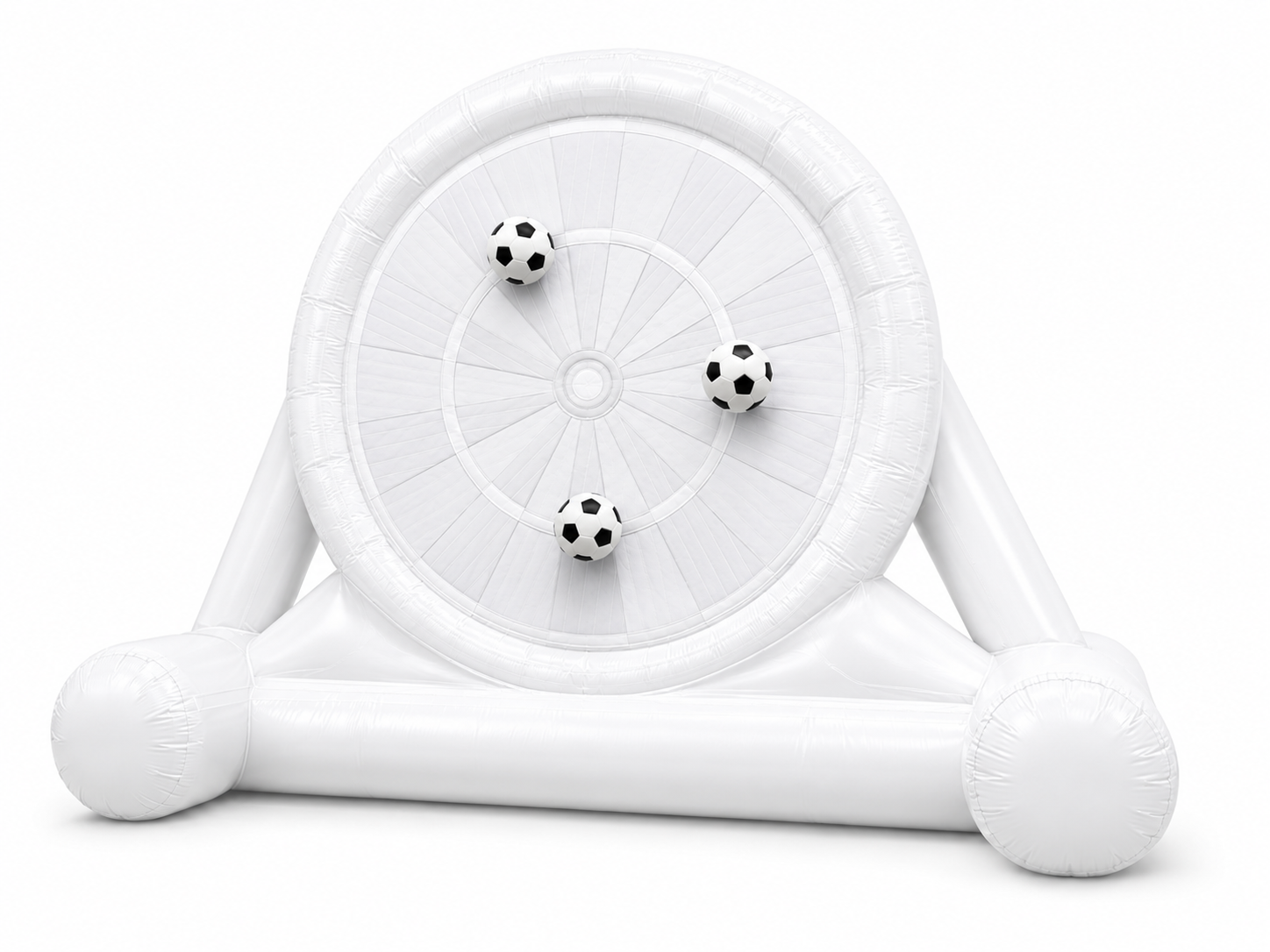 White inflatable soccer darts game with large circular target and soccer balls for sports activations fan zones corporate events festivals and promotional games